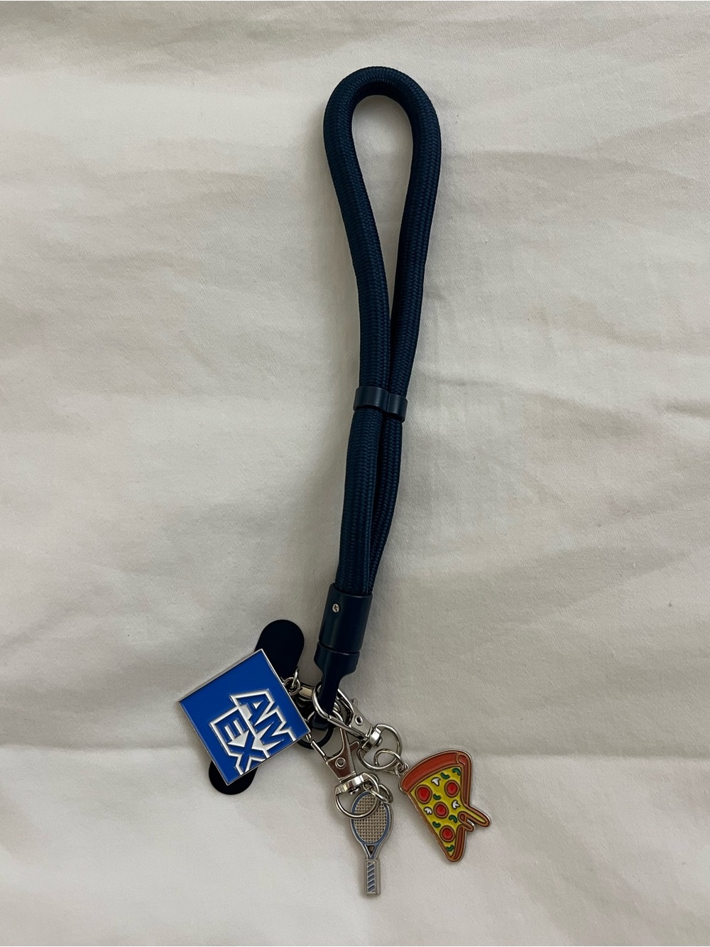 Amex Navy Blue Lanyard/Key Chain with Pizza & Tennis Charms